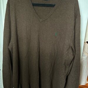Ralph Lauren Brown V-Neck Sweater with Ribbed Cuffs
